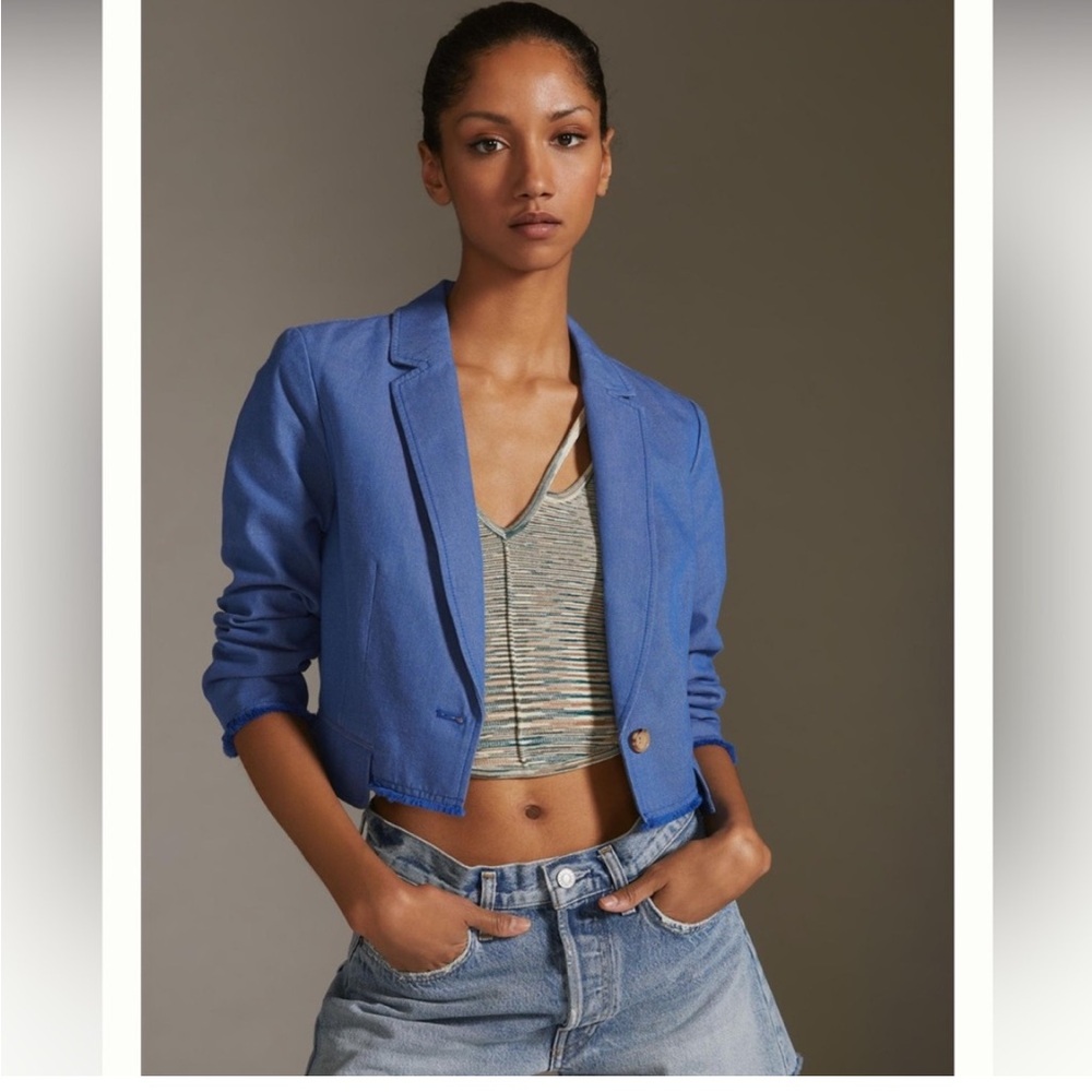 Anthropologie Cropped Button Blazer Jacket